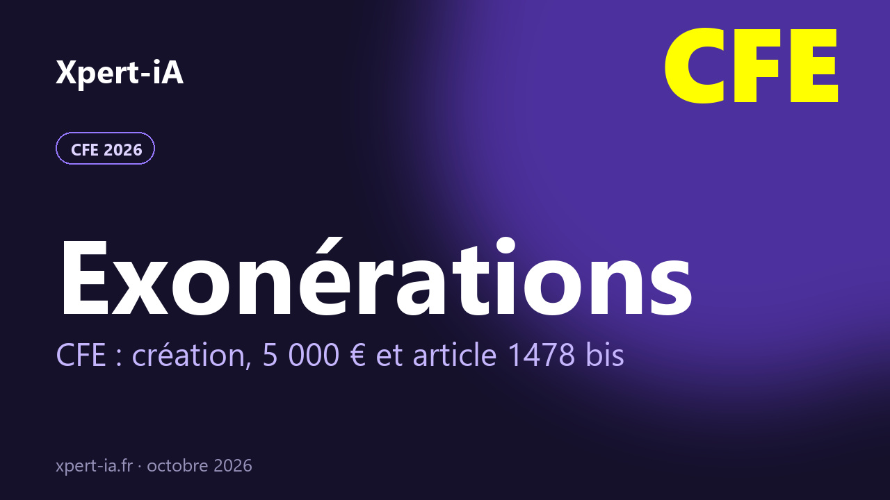 Visuel de l'article : exonérations de CFE, création, seuil de 5 000 € et article 1478 bis du CGI