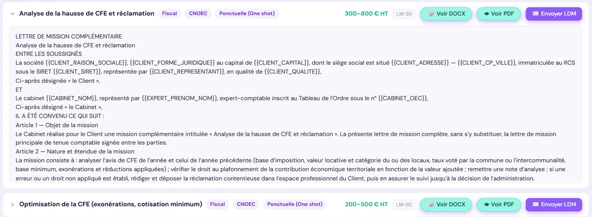 Lettre de mission CFE déjà rédigée