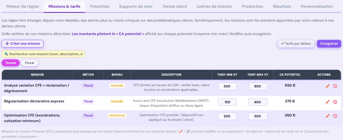Les missions CFE tarifées dans Ma fabrique à missions