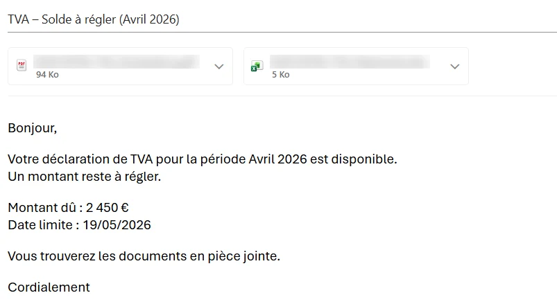 Email au client : TVA à payer