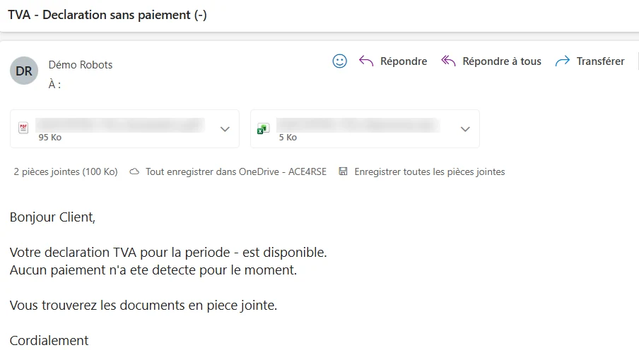 Email au client : aucun paiement de TVA détecté