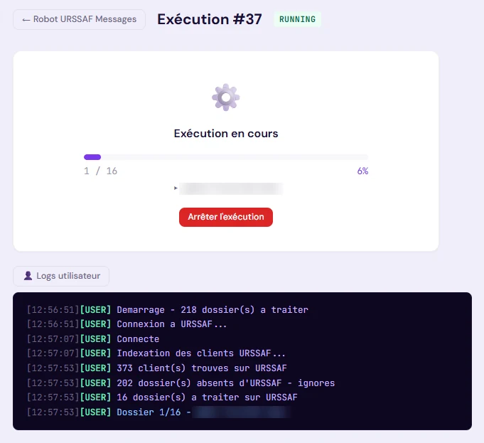 Suivi en temps réel de l’exécution du Robot URSSAF Messages